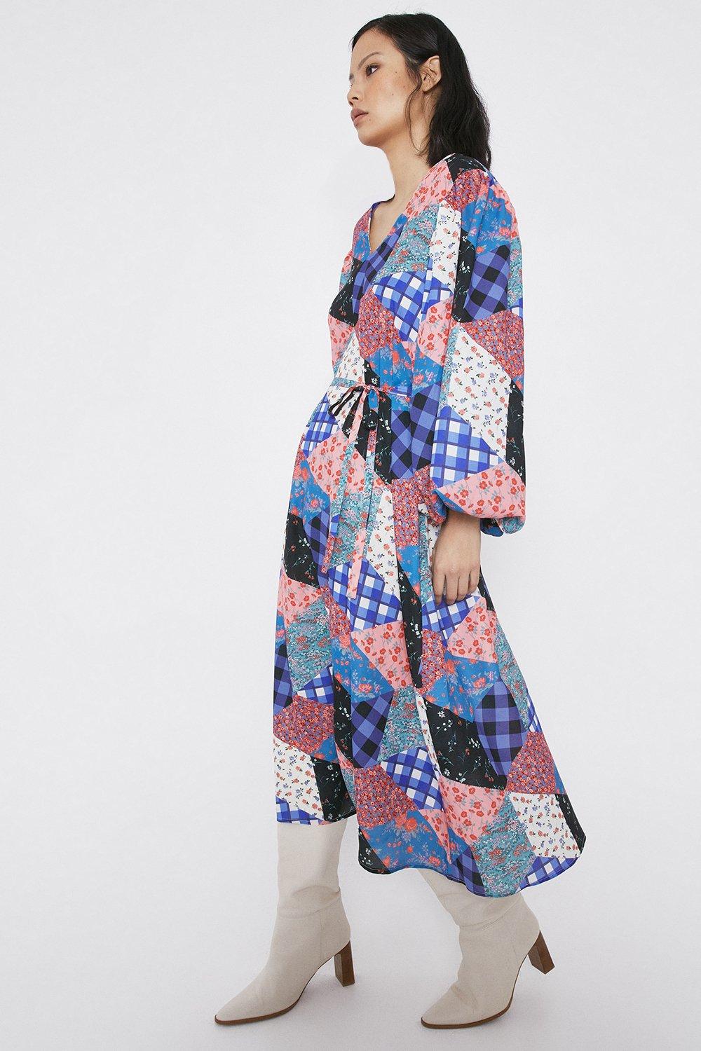 Midi Dress In Patchwork Print | Warehouse